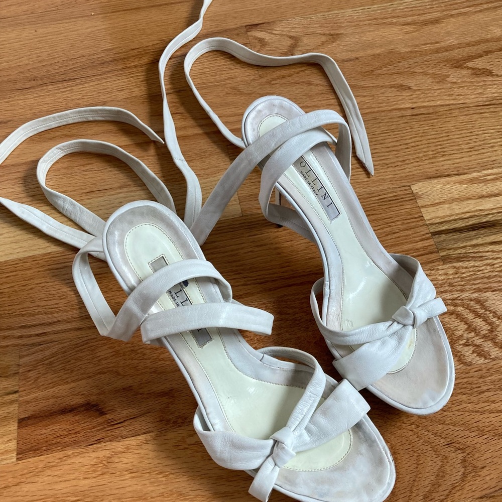 Pollini White Leather Sandals with Ankle Straps